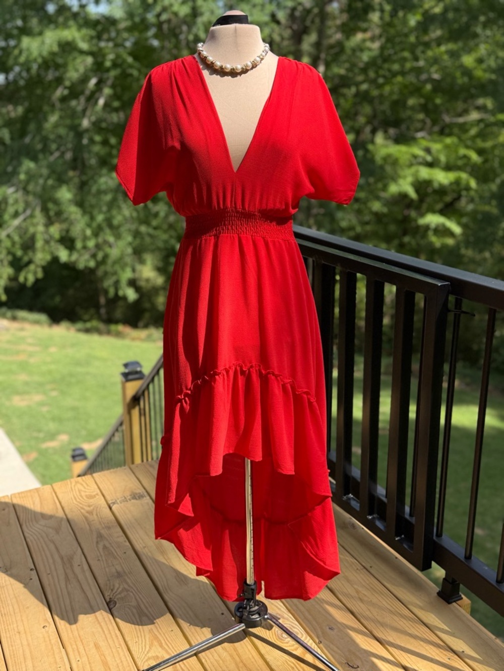 Flying Tomato Red High Low Maxi Dress Open Back Tassel Boho XS